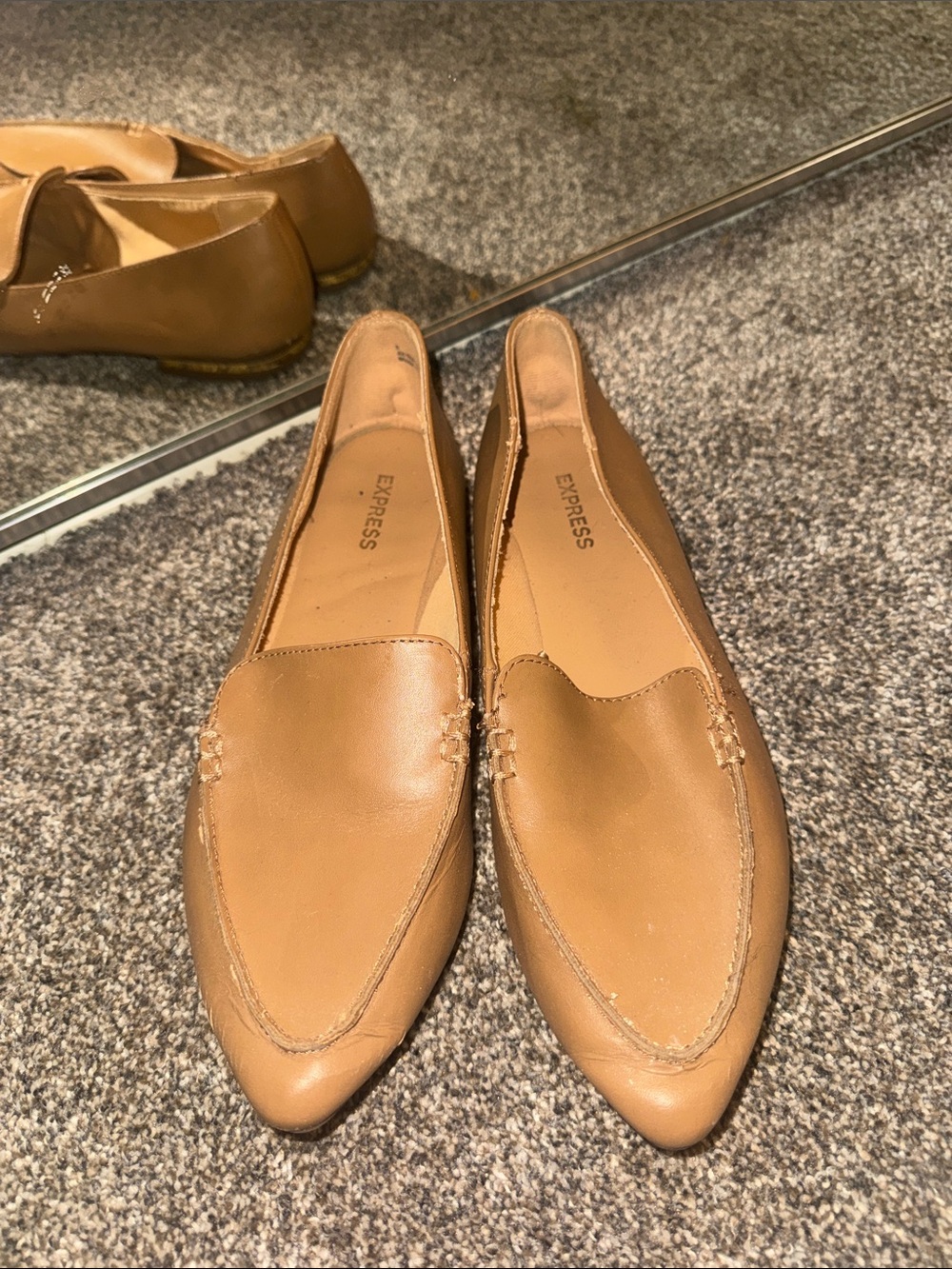 Express Tan Pointed Leather Loafers